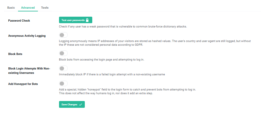 Login Lockdown - Login Form Protection Interface - Advanced settings