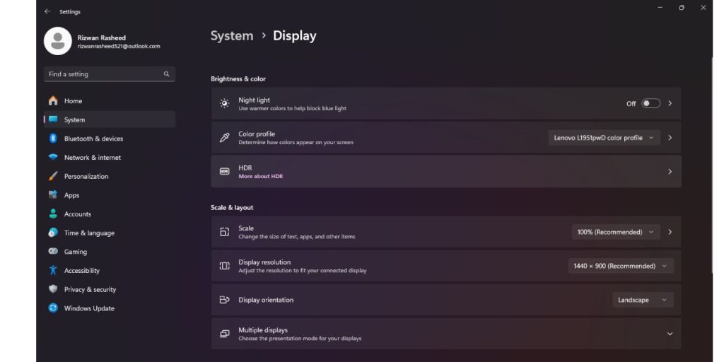 Check Display Colour Settings