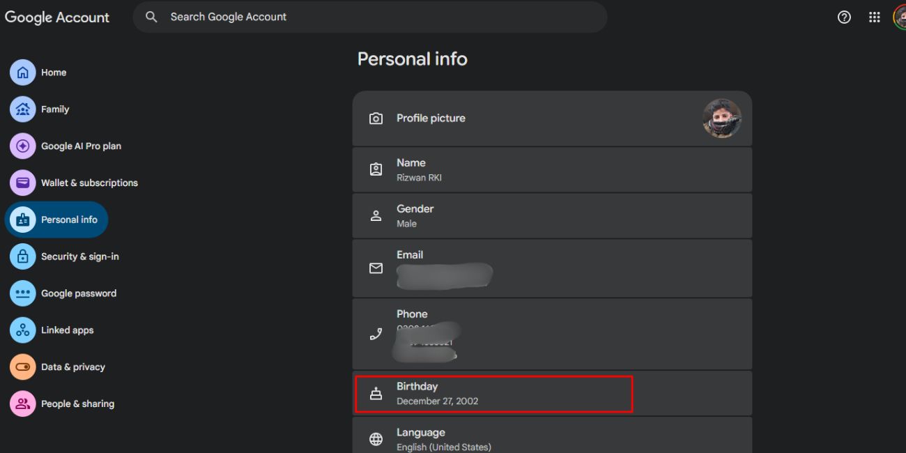 Check Your Google Account Birthday First