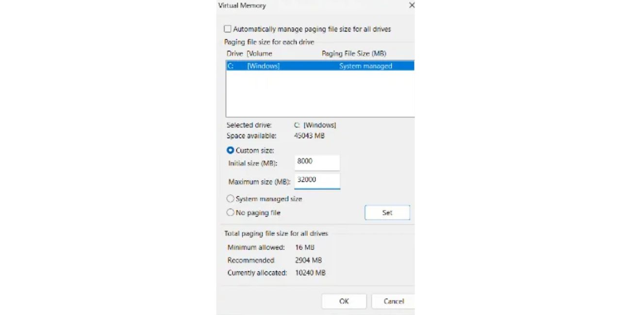 Increase Virtual Memory or Page File