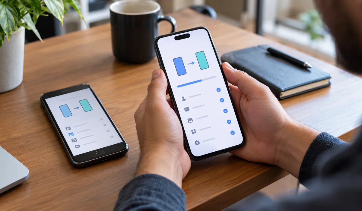 Person transferring authenticator accounts between two smartphones