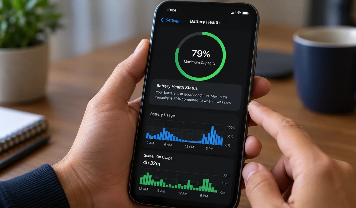 Smartphone settings screen displaying battery health percentage